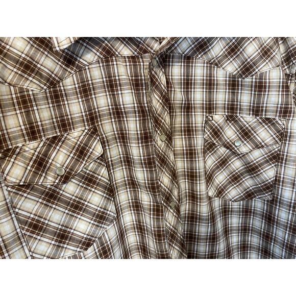 Wrangler Western Shirts Men's Brown & Cream Plaid Short Sleeve Button Up 3XL - Picture 4 of 11
